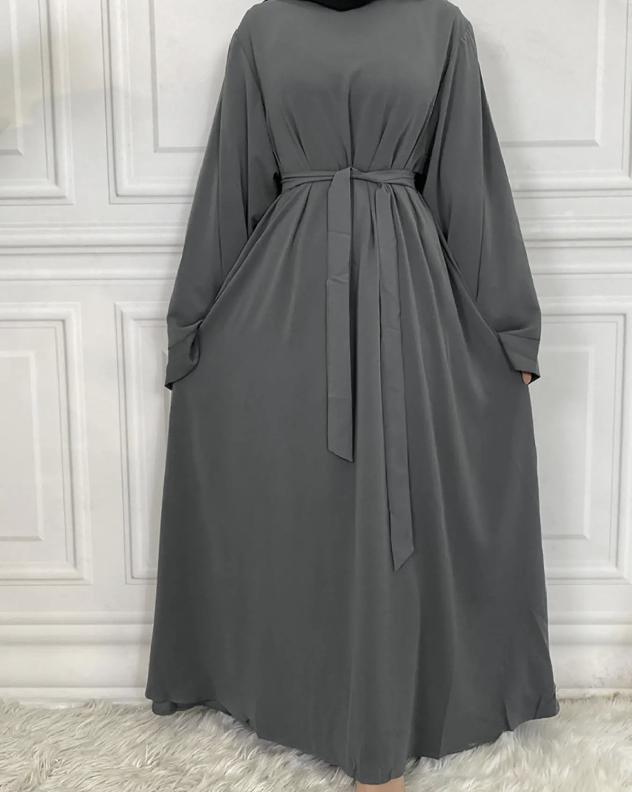 Dark Grey Nida Abaya With Belt