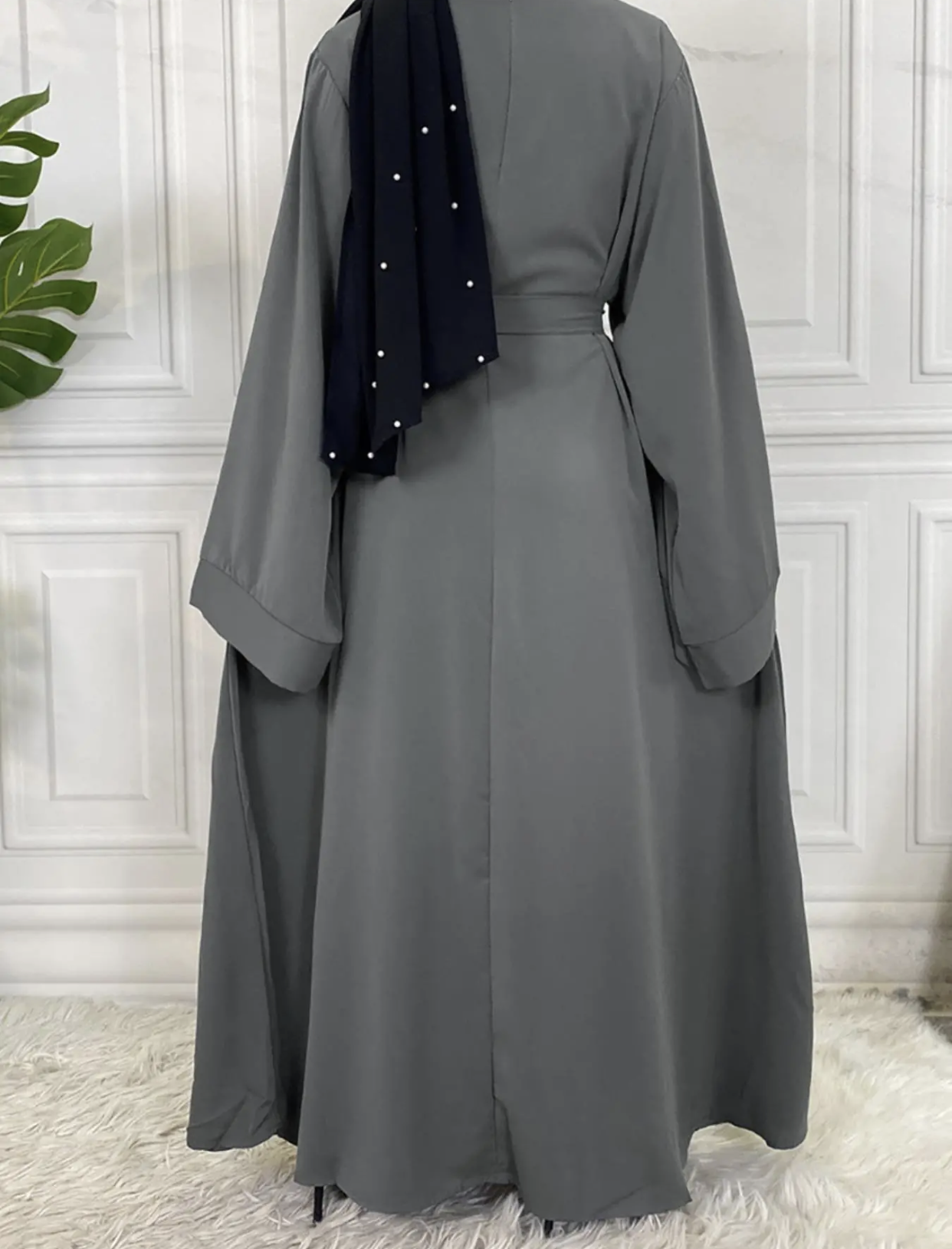 Dark Grey Nida Abaya With Belt