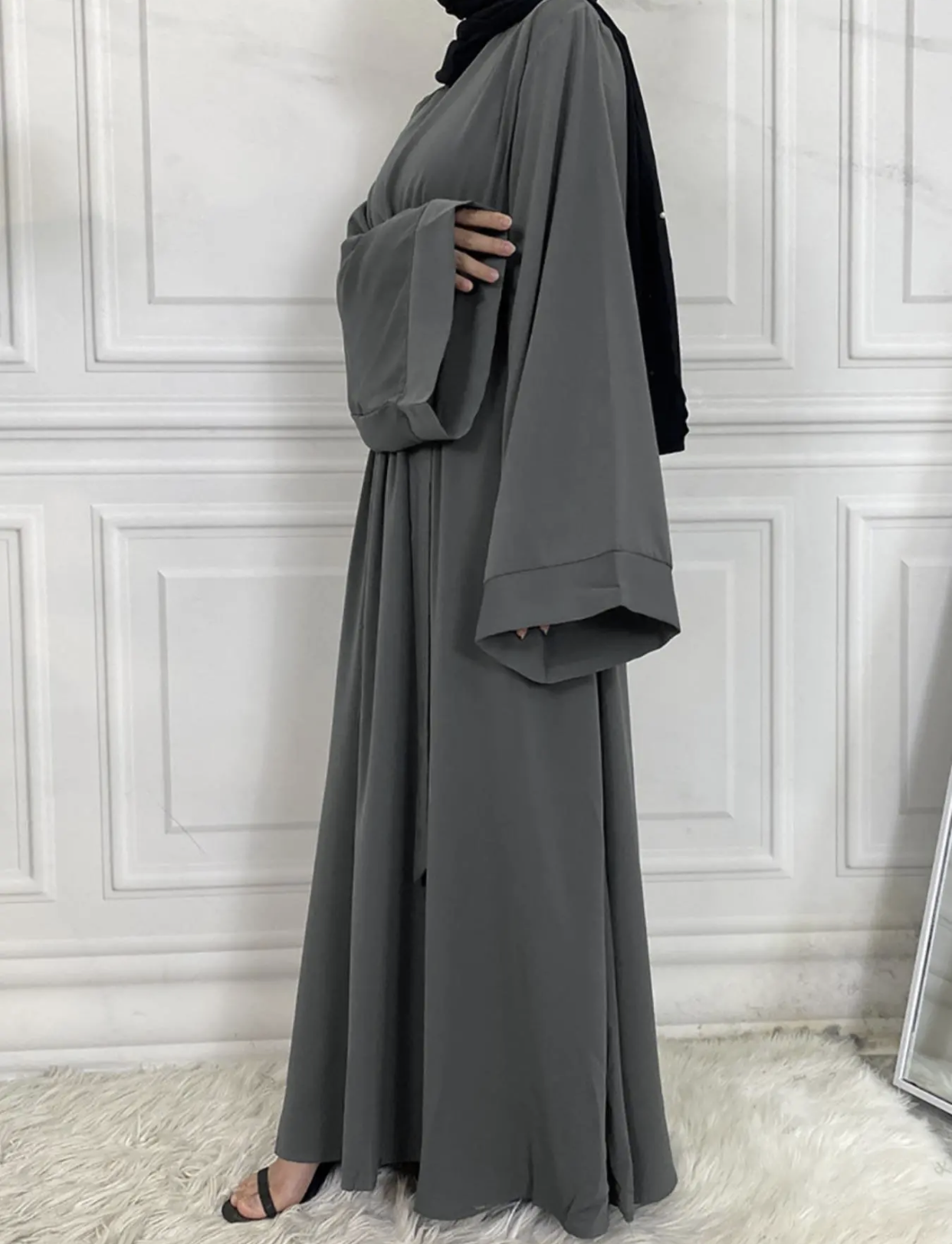 Dark Grey Nida Abaya With Belt