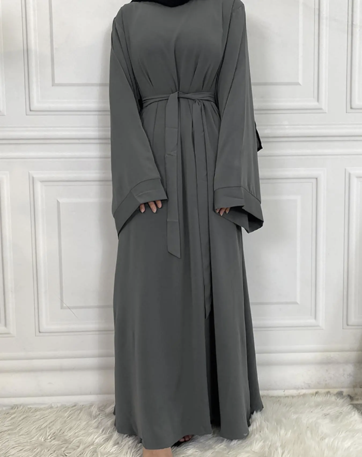 Dark Grey Nida Abaya With Belt