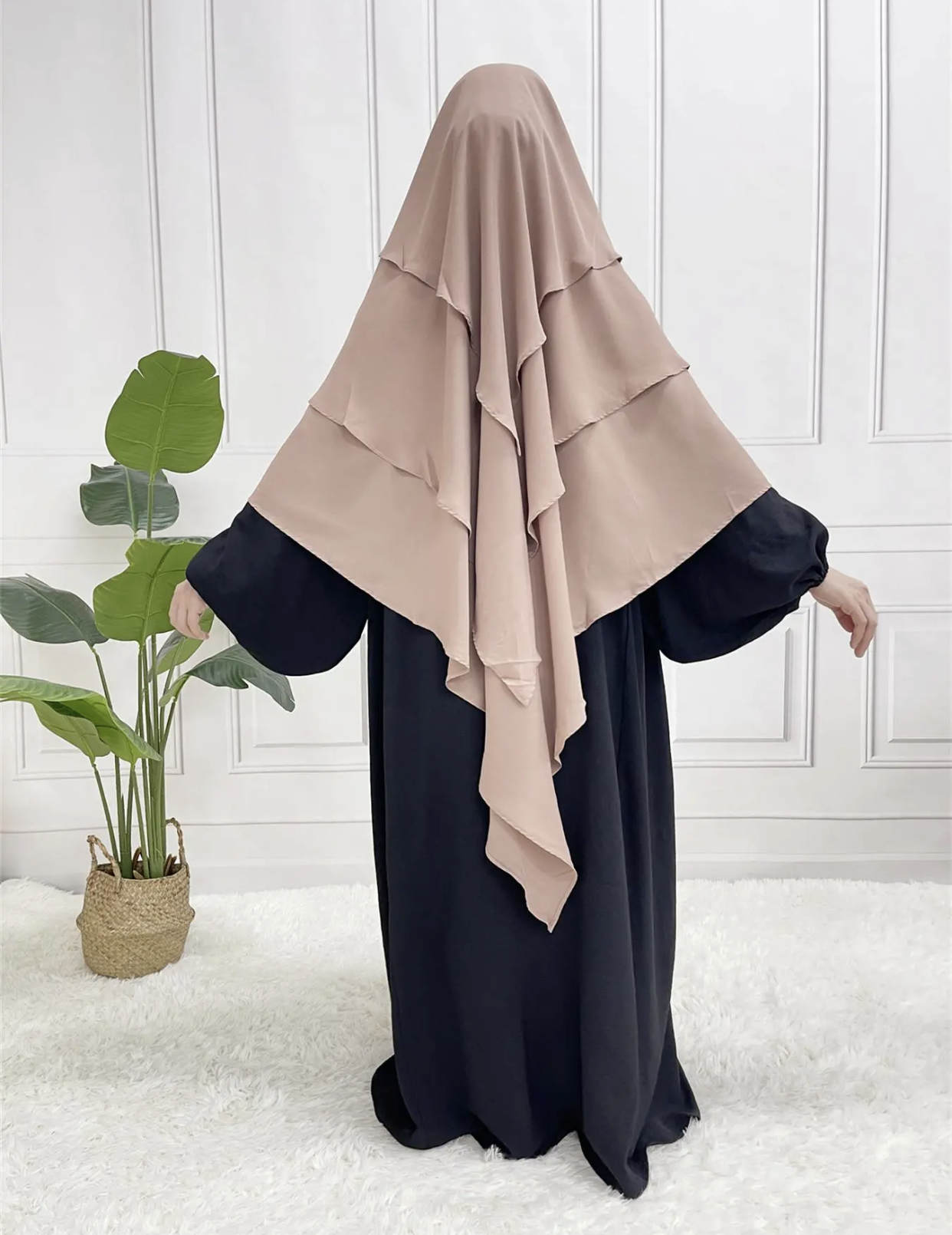 Beige Three Layered Khimar