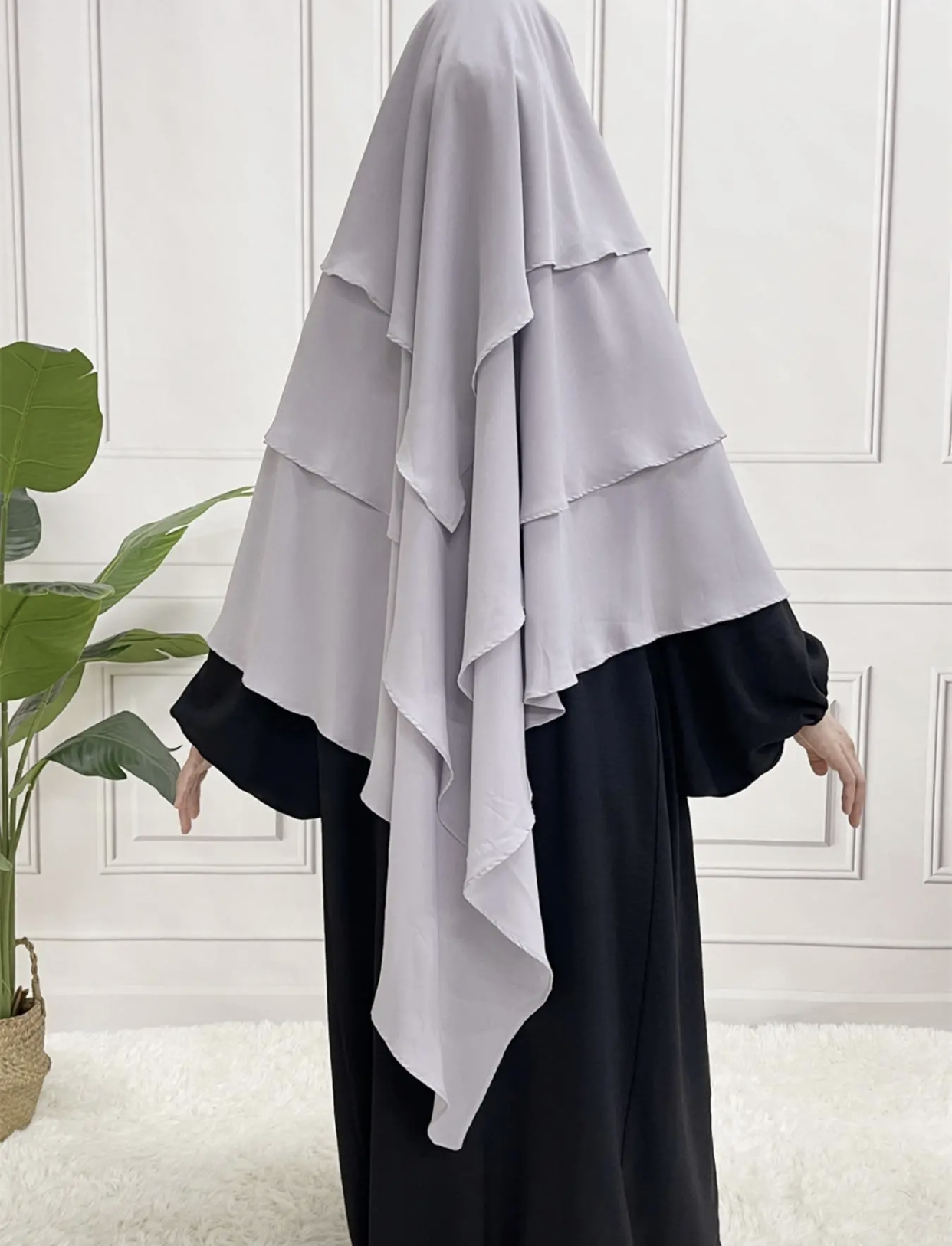 Grey Three Layered Khimar