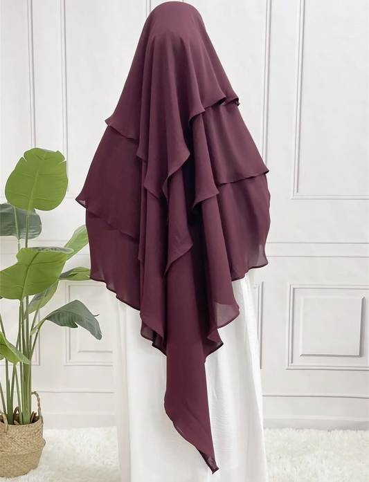 Dark Maroon Three Layered Khimar