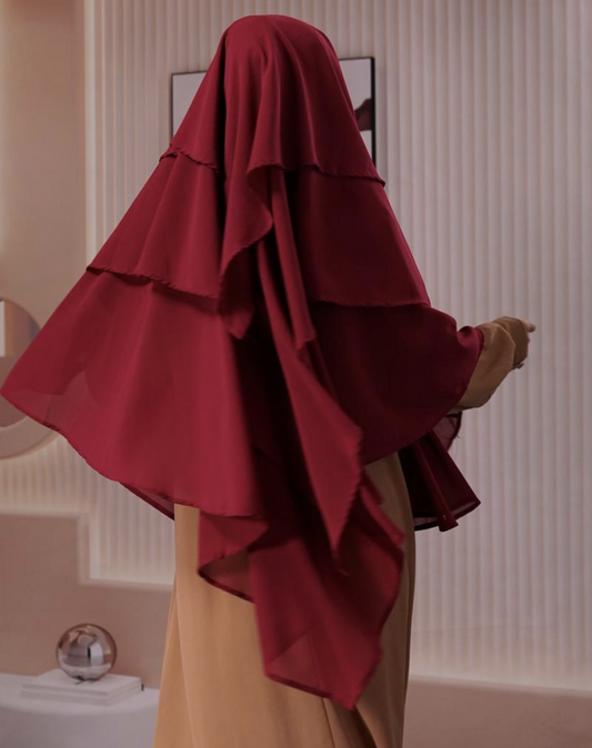 Maroon Three Layered Khimar