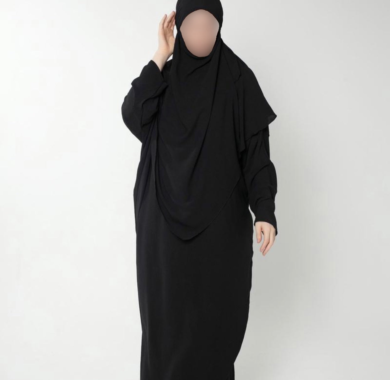 Black Single Layer Khimar And Abaya Set