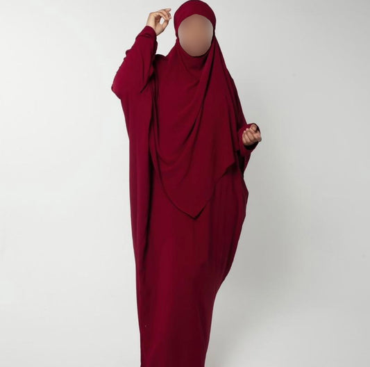 Maroon Single Layer Khimar And Abaya Set