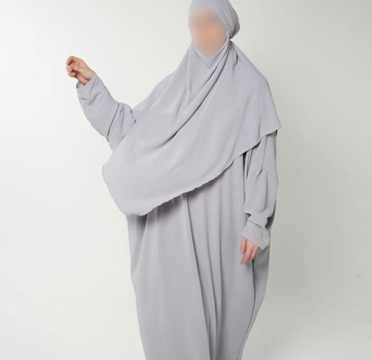 Light Grey Single Layer Khimar And Abaya Set