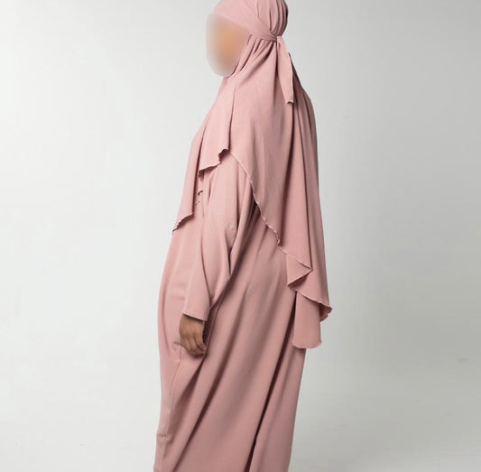 Nude Blush Single Layer Khimar And Abaya Set