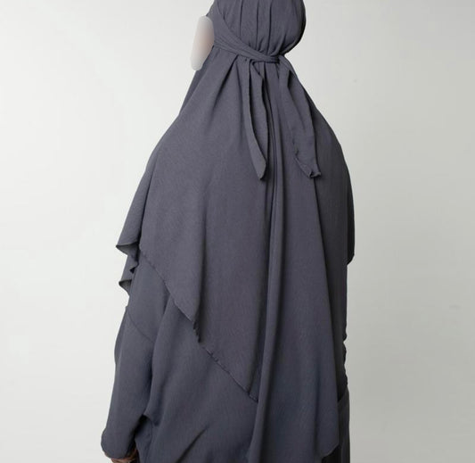 Dark Grey Single Layer Khimar And Abaya Set