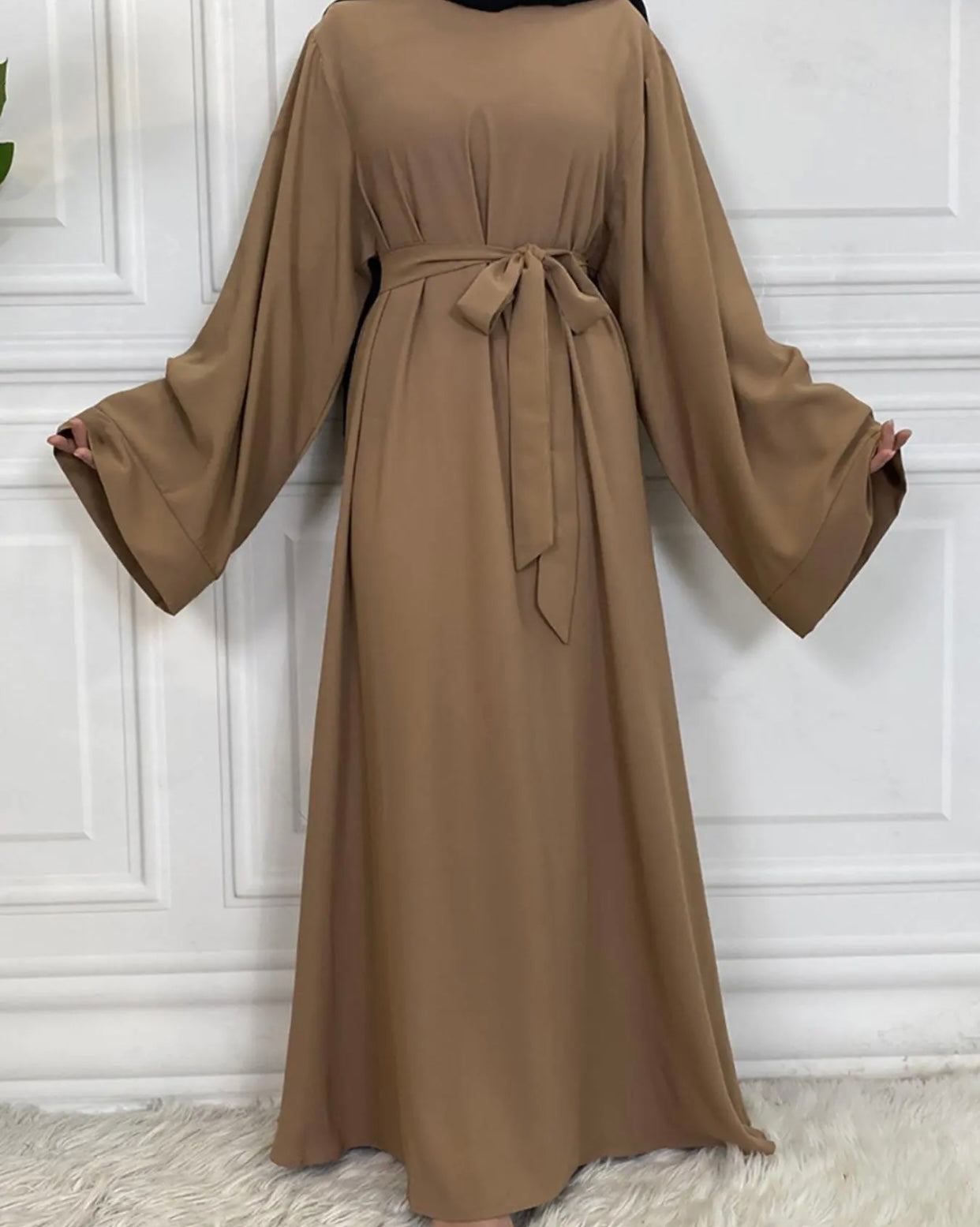 Fawn Brown Nida Abaya With Belt