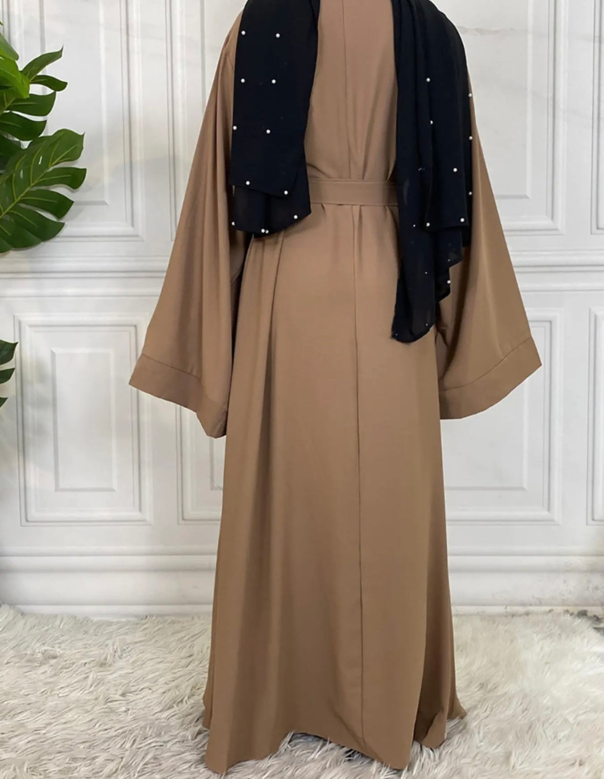 Fawn Brown Nida Abaya With Belt