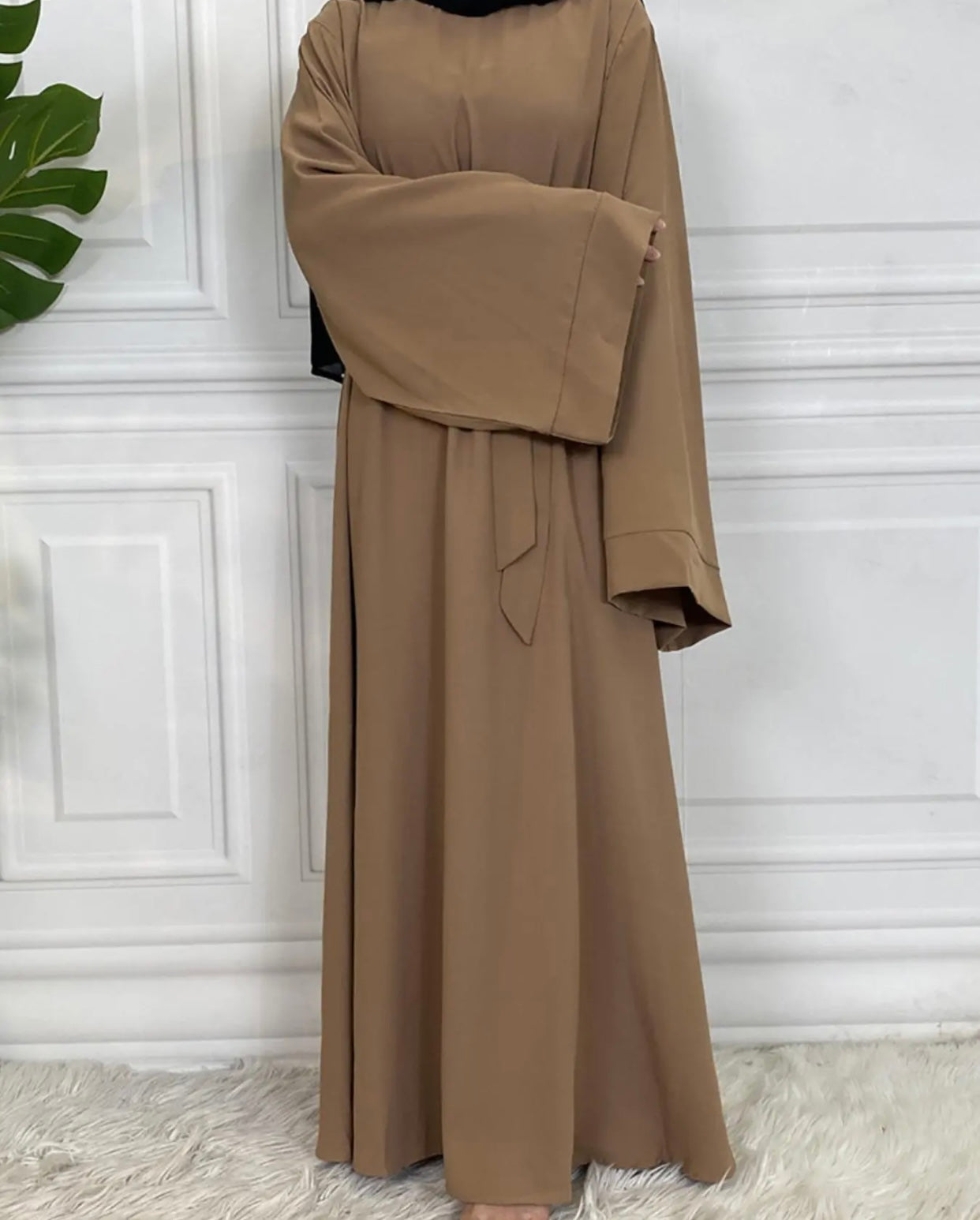 Fawn Brown Nida Abaya With Belt